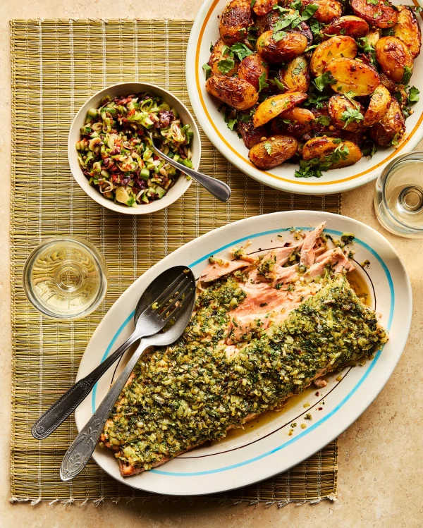 Sami Tamimi’s recipes for chermoula fish with olive salsa, and spicy, Palestinian-style potatoes