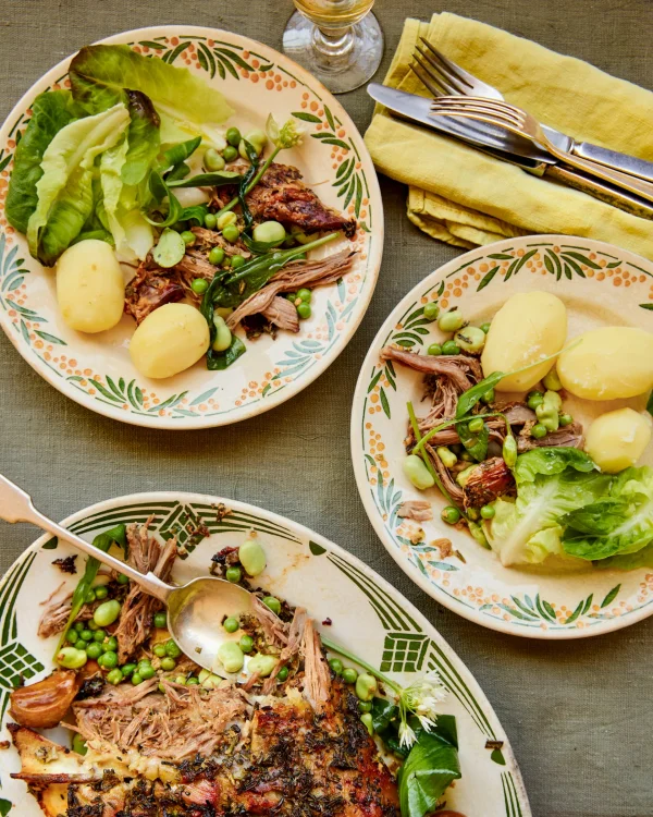 Lamb with peas and broad beans, caponata and vignarola: Conor Gadd’s recipes for Italian-style spring vegetables