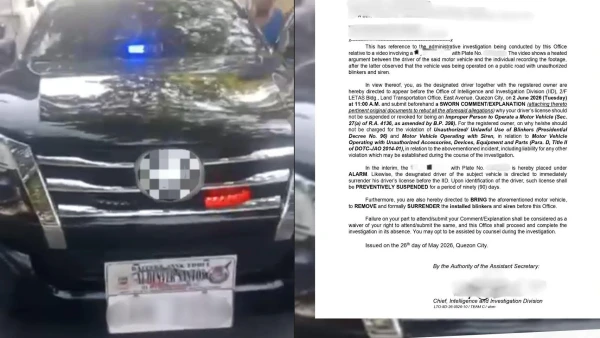 LTO Summons SUV Driver Over Unauthorized Use of Blinkers and Sirens