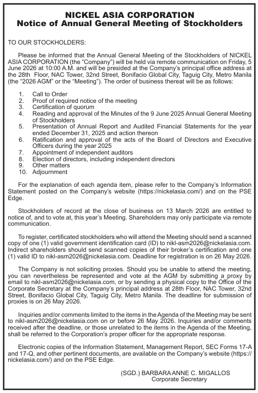 Notice of Annual General Meeting of Stockholders