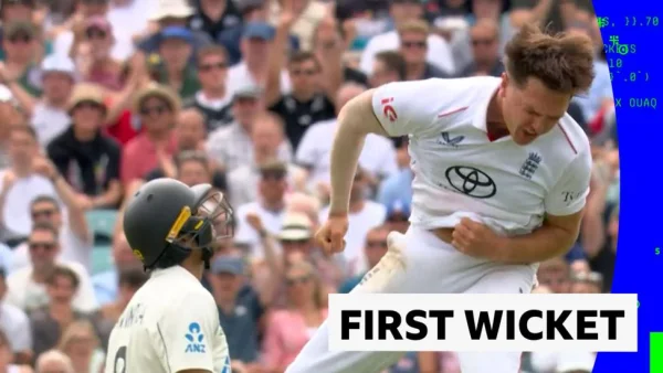Sonny Baker Celebrates Maiden Test Wicket With a Smile
