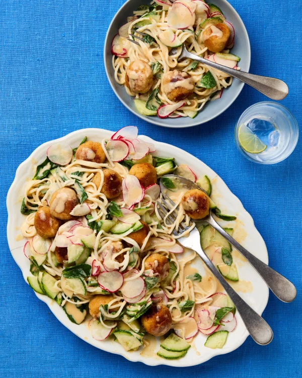Chilled Noodle Bliss: Lime & Sesame with Miso Meatballs