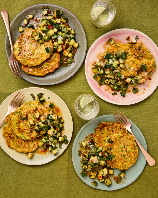 Meera Sodha’s vegetarian recipe for Beijing-style courgette pancakes with hot honey cucumbers | Meera Sodha recipes