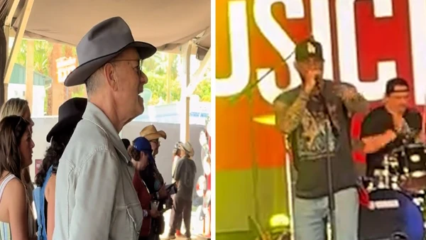 Proud Papa Tom Hanks Rocks Out at Son Chet’s Stagecoach Set