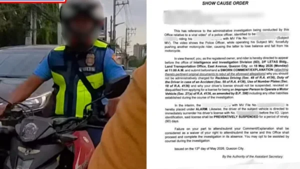 LTO suspends driver's license of QC cop in viral hit-and-run on C5 