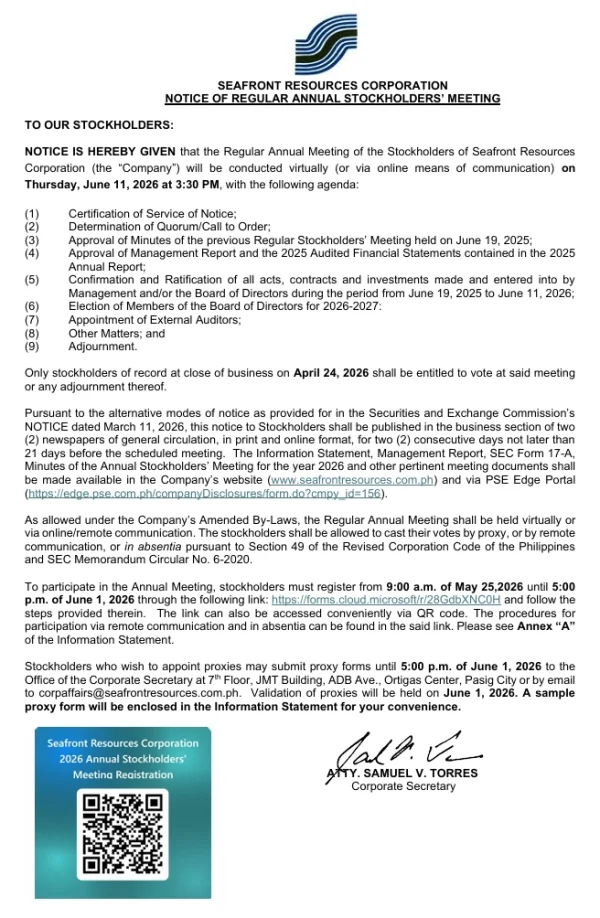 Notice of Regular Annual Stockholders’ Meeting