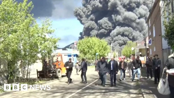 Ukraine Drone Strike Ignites Massive Fire at Russian Oil Refinery, Evacuations Underway